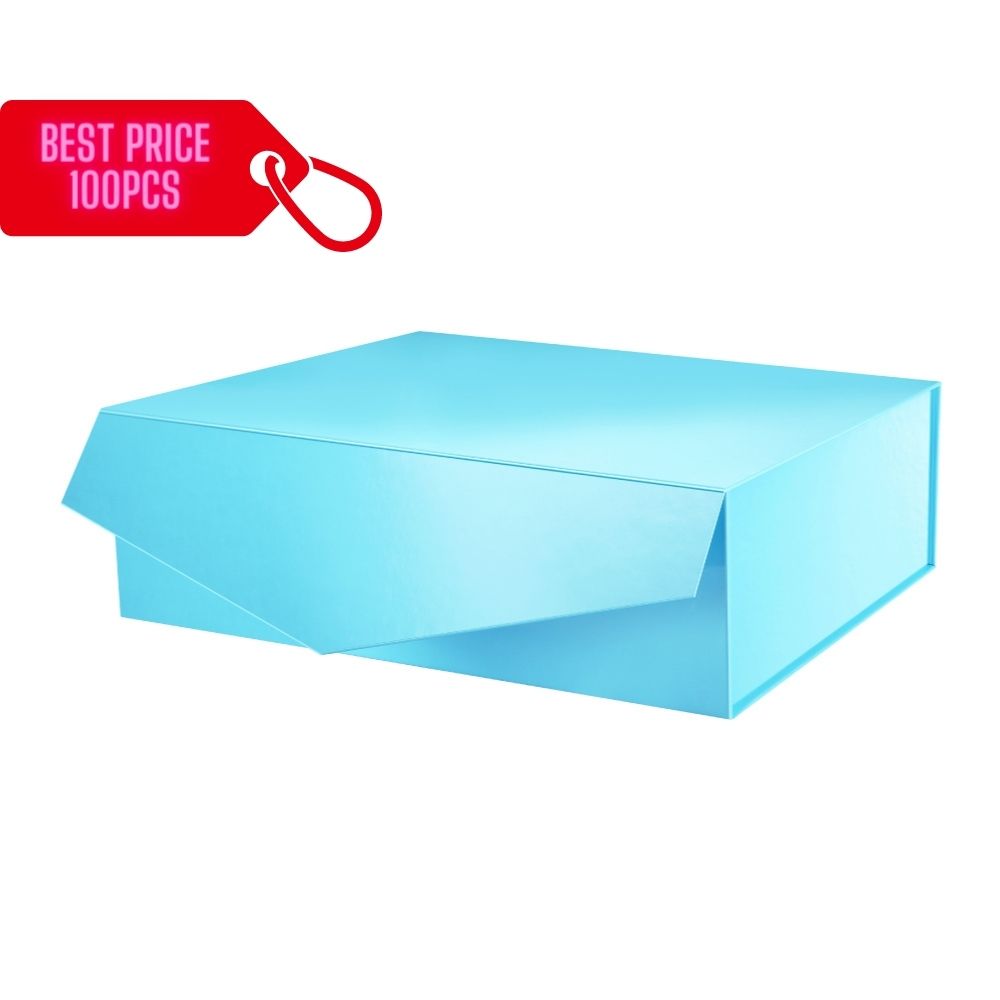 PKGSMART BULK SALE 10 Colors 14x9.5x4.5 Inches Glossy Collapsible Magnetic Gift Boxes-100 Boxes