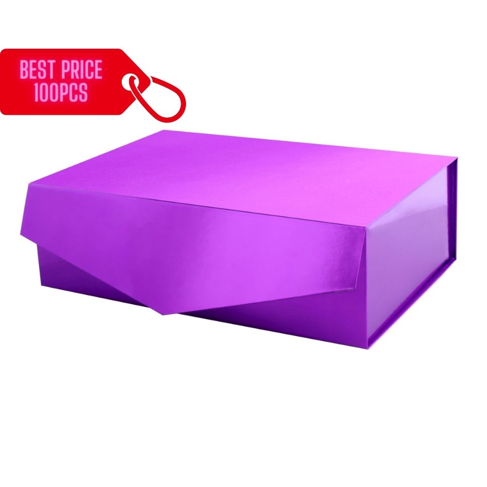 PKGSMART BULK SALE 10 Colors 14x9.5x4.5 Inches Glossy Collapsible Magnetic Gift Boxes-100 Boxes