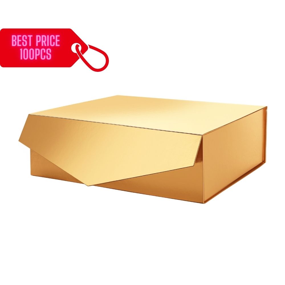 PKGSMART BULK SALE 10 Colors 14x9.5x4.5 Inches Glossy Collapsible Magnetic Gift Boxes-100 Boxes