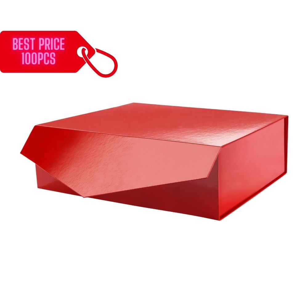 PKGSMART BULK SALE 10 Colors 14x9.5x4.5 Inches Glossy Collapsible Magnetic Gift Boxes-100 Boxes