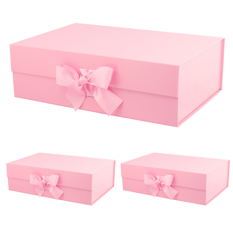 PKGSMART Magnetic Collapsilbe Gift Box with Ribbon (14x9.5x4.5'') - 3 Boxes