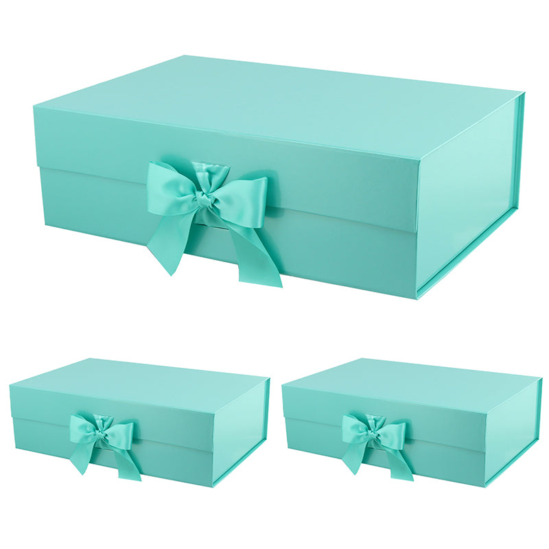 PKGSMART Magnetic Collapsilbe Gift Box with Ribbon (14x9.5x4.5'') - 3 Boxes