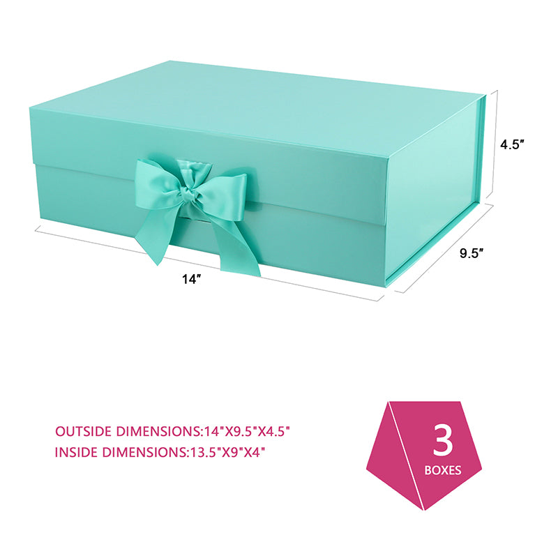 PKGSMART Magnetic Collapsilbe Gift Box with Ribbon (14x9.5x4.5'') - 3 Boxes