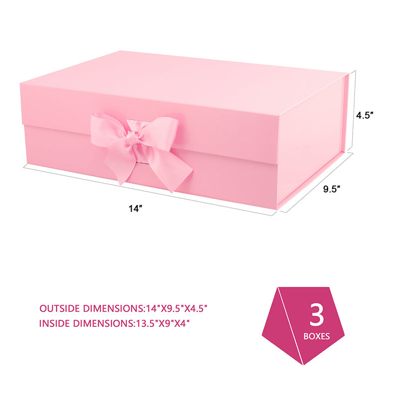 PKGSMART Magnetic Collapsilbe Gift Box with Ribbon (14x9.5x4.5'') - 3 Boxes