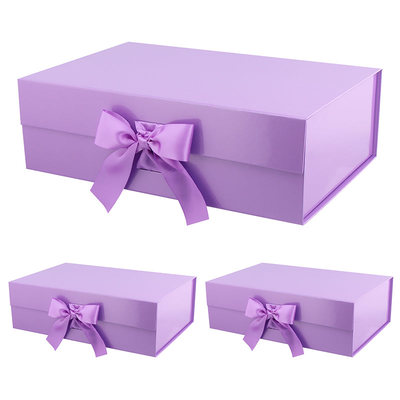 PKGSMART Magnetic Collapsilbe Gift Box with Ribbon (14x9.5x4.5'') - 3 Boxes