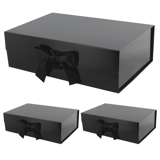 PKGSMART Magnetic Collapsilbe Gift Box with Ribbon (14x9.5x4.5'') - 3 Boxes