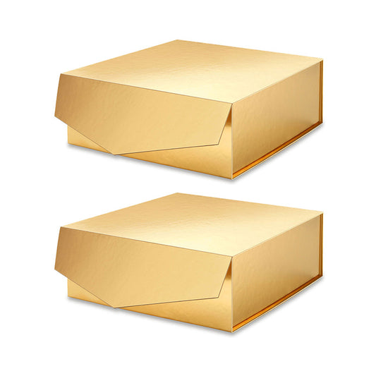 PKGSMART 9.5x9.5x3.5 Inches Glossy Gold Bridesmaid Proposal Gift Boxes-2Boxes