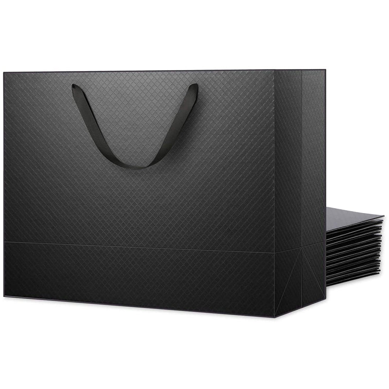 PKGSMART 4 Color 16x6x12 Inches Matte Lattice Texture Large Gift Bags with Handles-12/96/480pcs