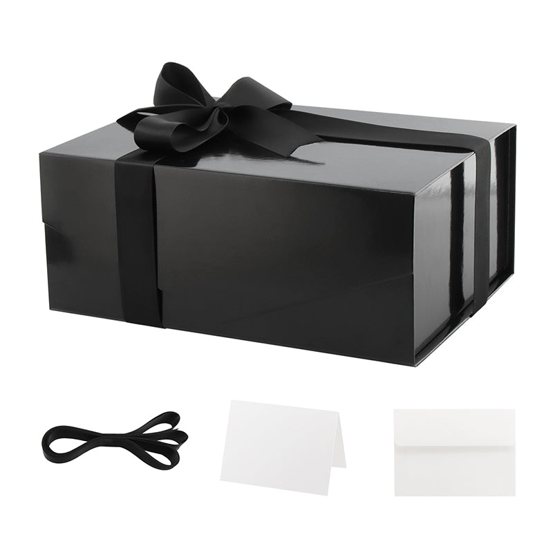 PKGSMART Magnetic Collapsilbe Gift Box with Card and Ribbon (9.5x7x4")