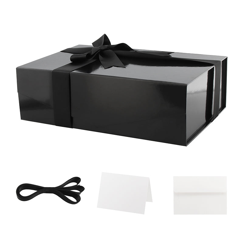 PKGSMART Magnetic Collapsilbe Gift Box with Card and Ribbon (14x9.5x4.5'')