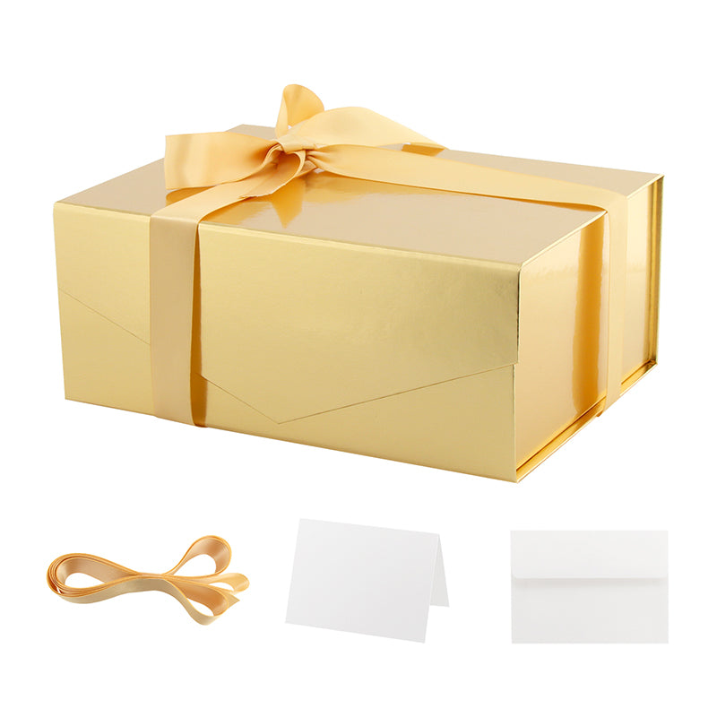 PKGSMART Magnetic Collapsilbe Gift Box with Card and Ribbon (9.5x7x4")