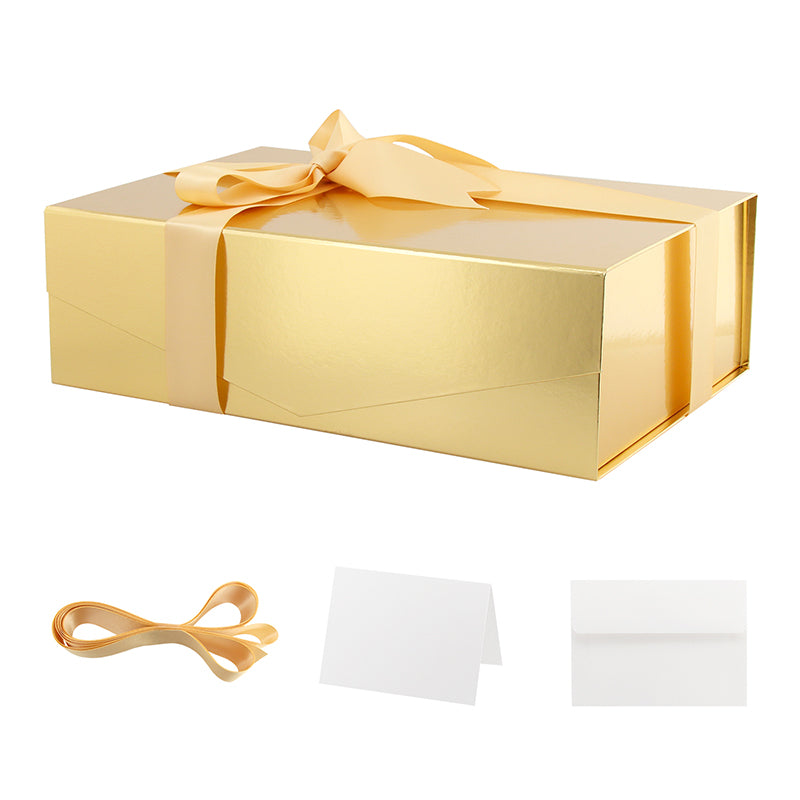 PKGSMART Magnetic Collapsilbe Gift Box with Card and Ribbon (14x9.5x4.5'')