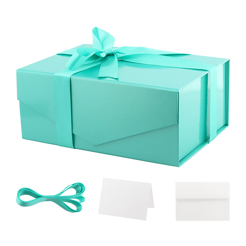 PKGSMART Magnetic Collapsilbe Gift Box with Card and Ribbon (9.5x7x4")