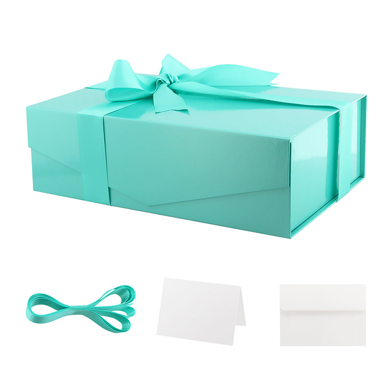 PKGSMART Magnetic Collapsilbe Gift Box with Card and Ribbon (14x9.5x4.5'')