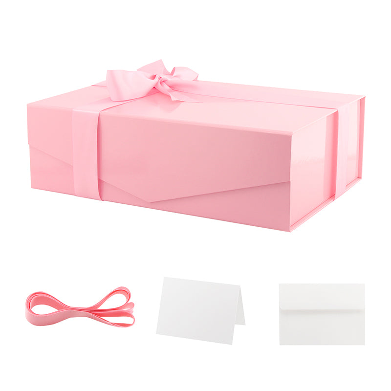 PKGSMART Magnetic Collapsilbe Gift Box with Card and Ribbon (14x9.5x4.5'')