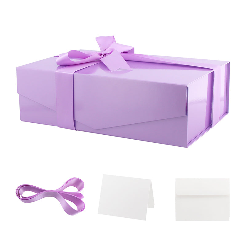 PKGSMART Magnetic Collapsilbe Gift Box with Card and Ribbon (14x9.5x4.5'')