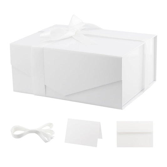 PKGSMART Magnetic Collapsilbe Gift Box with Card and Ribbon (9.5x7x4")