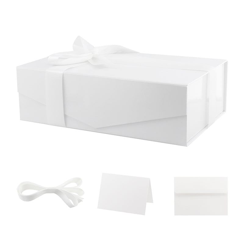 PKGSMART Magnetic Collapsilbe Gift Box with Card and Ribbon (14x9.5x4.5'')