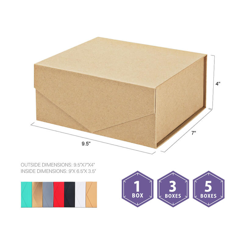 PKGSMART 9.5x7x4 Inches Kraft Box with Magnetic Lid for Gift Packaging