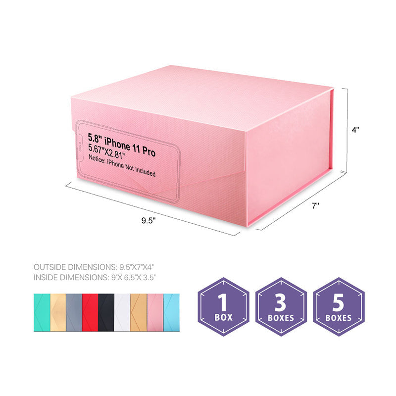 PKGSMART 7 Color 9.5x7x4 Inches Matte Grain Texture Gift Box for Packaging-5 Boxes