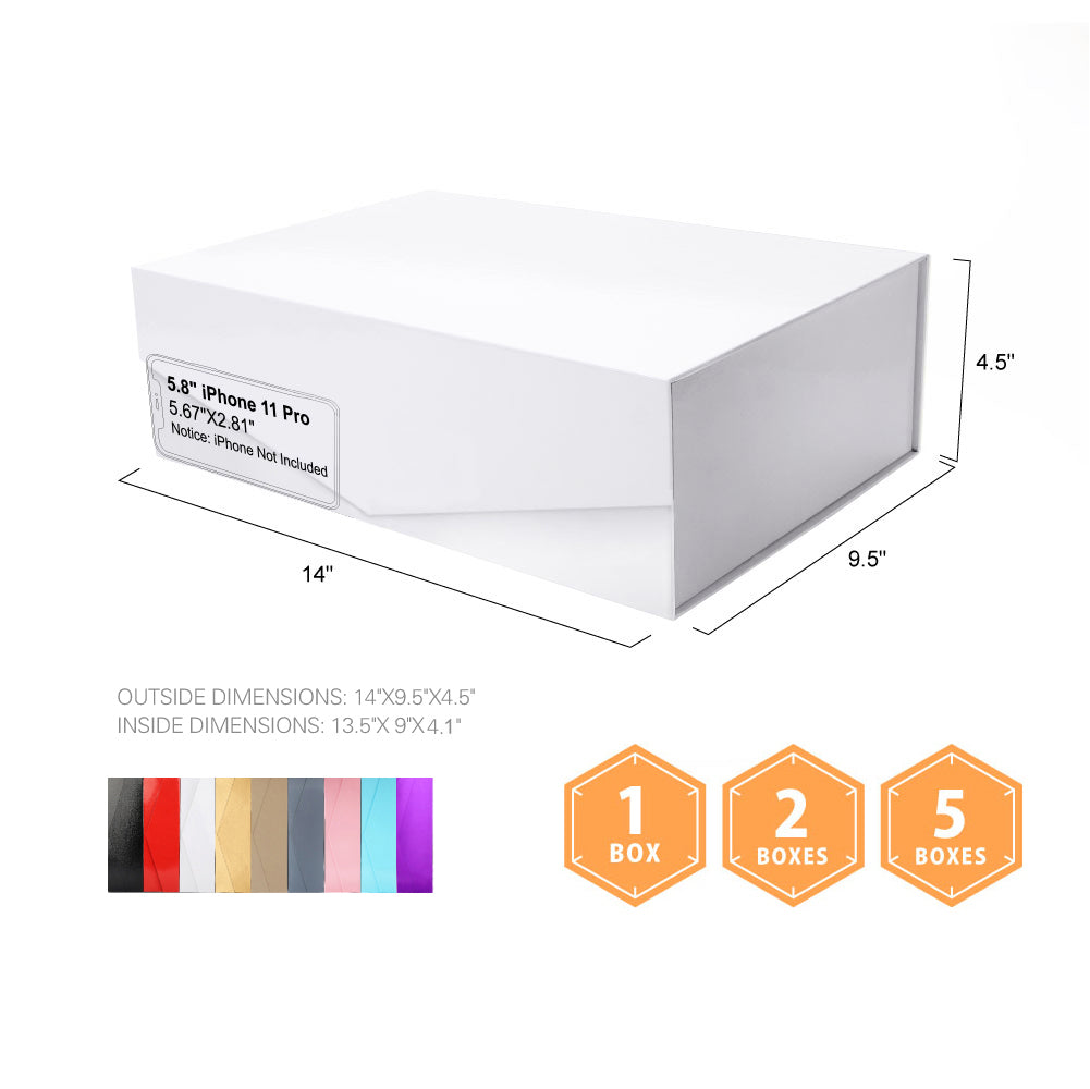 PKGSMART 5 Colors 14x9.5x4.5 Inches Glossy Collapsible Magnetic Gift Boxes-Pack of 25 Boxes