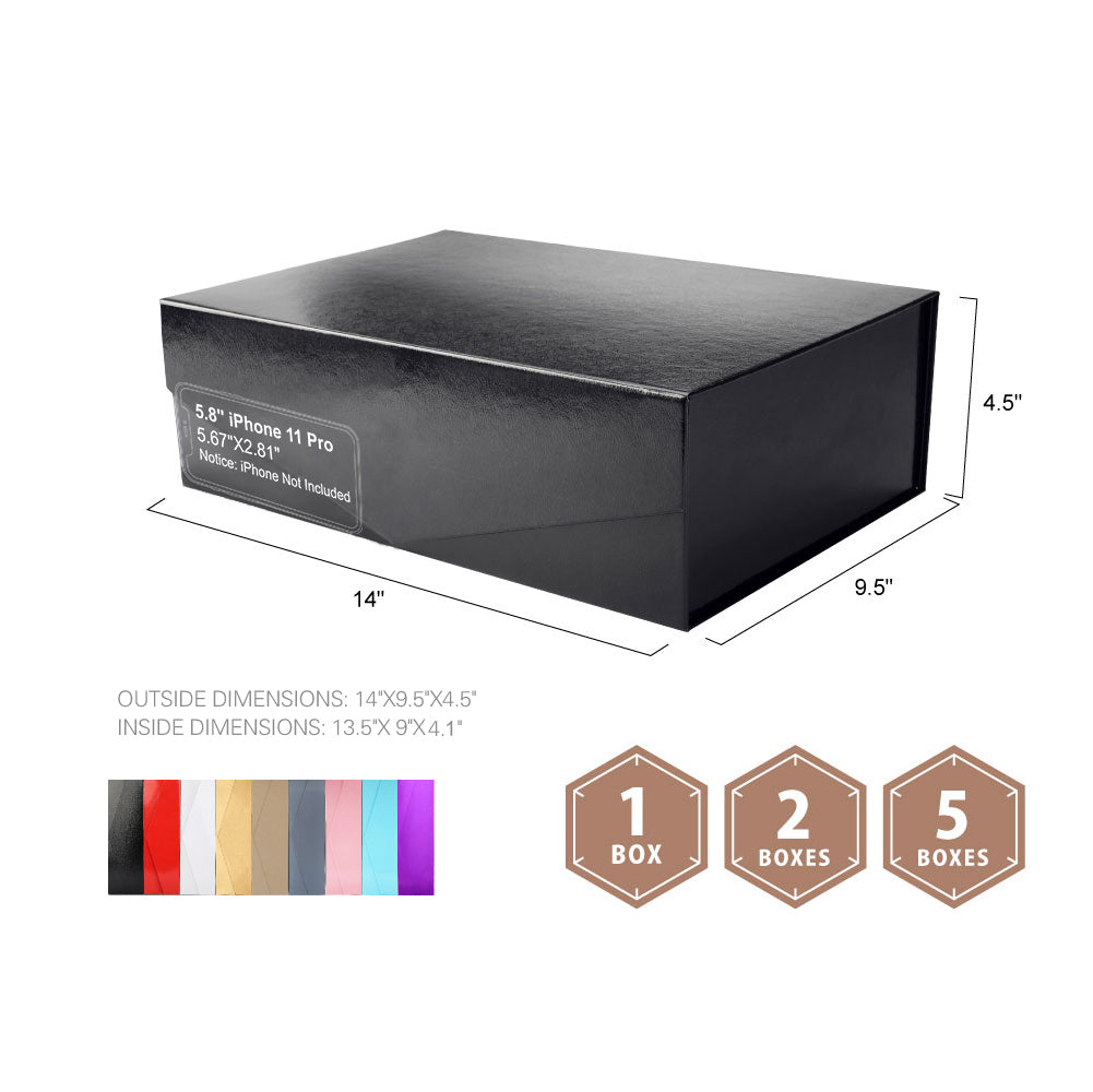 PKGSMART 5 Colors 14x9.5x4.5 Inches Glossy Collapsible Magnetic Gift Boxes-Pack of 25 Boxes