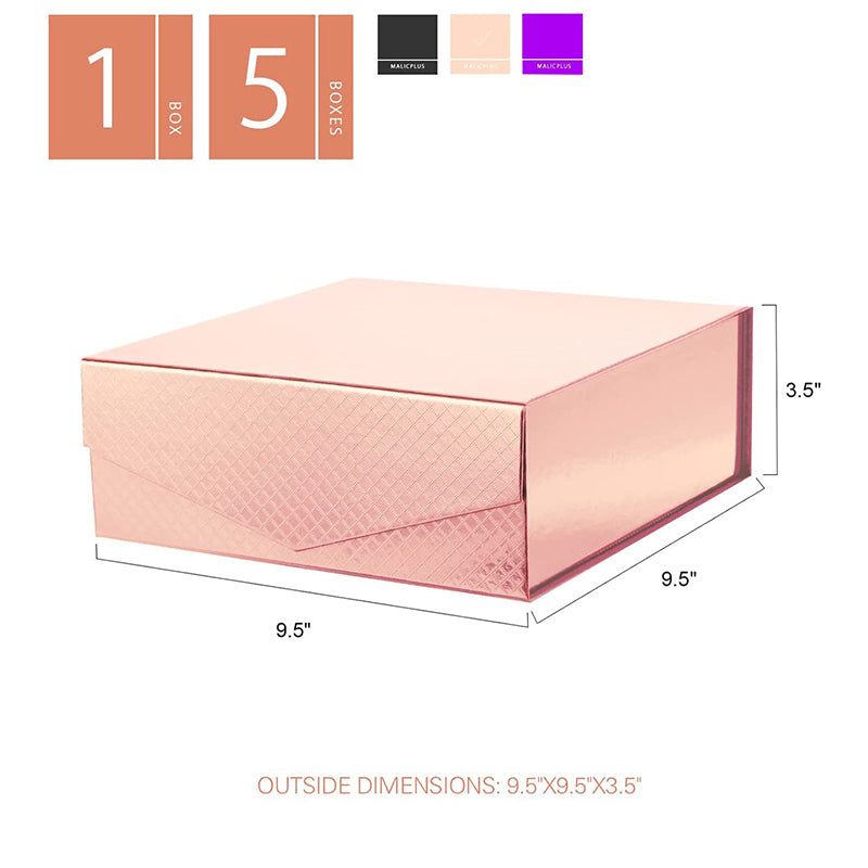 PKGSMART 9.5x9.5x3.5 Inches Lattice Texture Bridesmaid Proposal Square Collapsible Gift Boxes