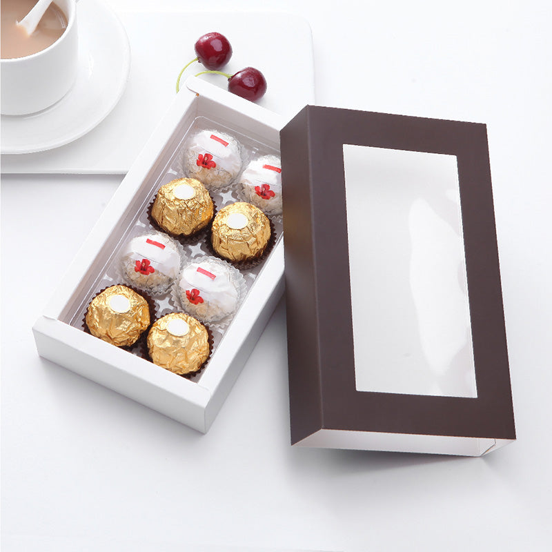 PKGSMART Tray Size 5.75x2.75 Inches Truffle Boxes Chocolate Boxes with 8-Piece Plastics Tray- Pack of 280/1400