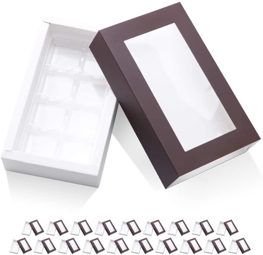 PKGSMART Tray Size 5.75x2.75 Inches Truffle Boxes Chocolate Boxes with 8-Piece Plastics Tray- Pack of 280/1400