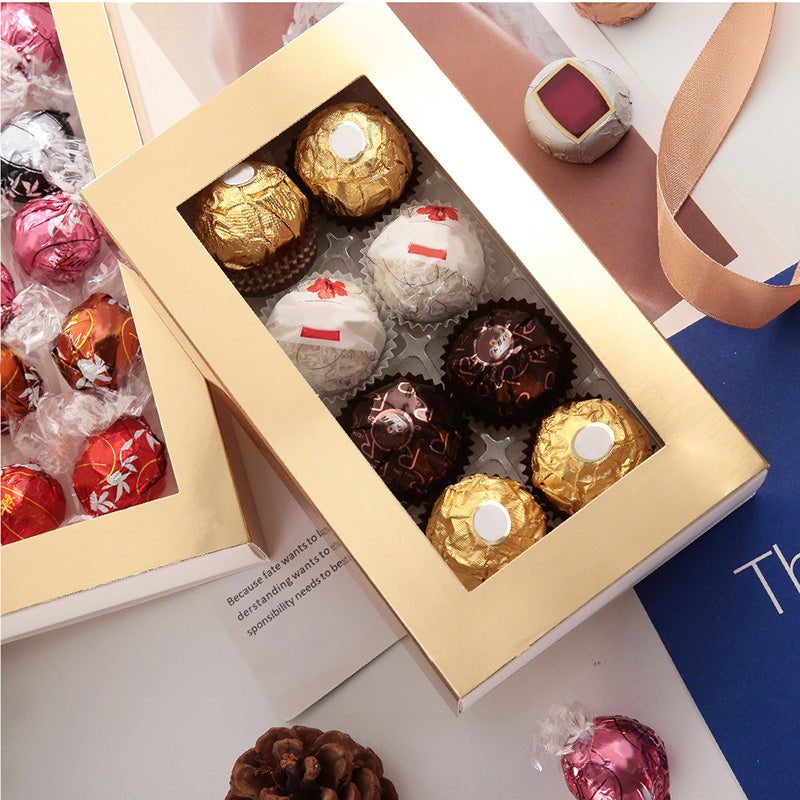 PKGSMART Tray Size 5.75x2.75 Inches Truffle Boxes Chocolate Boxes with 8-Piece Plastics Tray- Pack of 280/1400