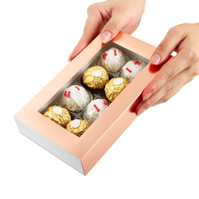 PKGSMART Tray Size 5.75x2.75 Inches Truffle Boxes Chocolate Boxes with 8-Piece Plastics Tray- Pack of 280/1400