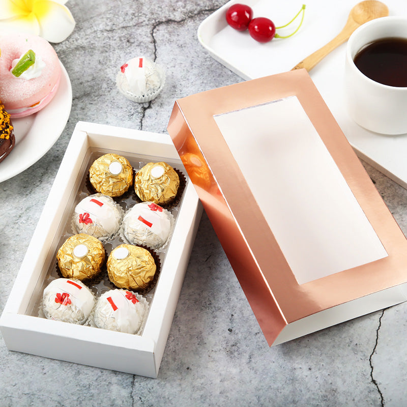 PKGSMART Tray Size 5.75x2.75 Inches Truffle Boxes Chocolate Boxes with 8-Piece Plastics Tray- Pack of 280/1400