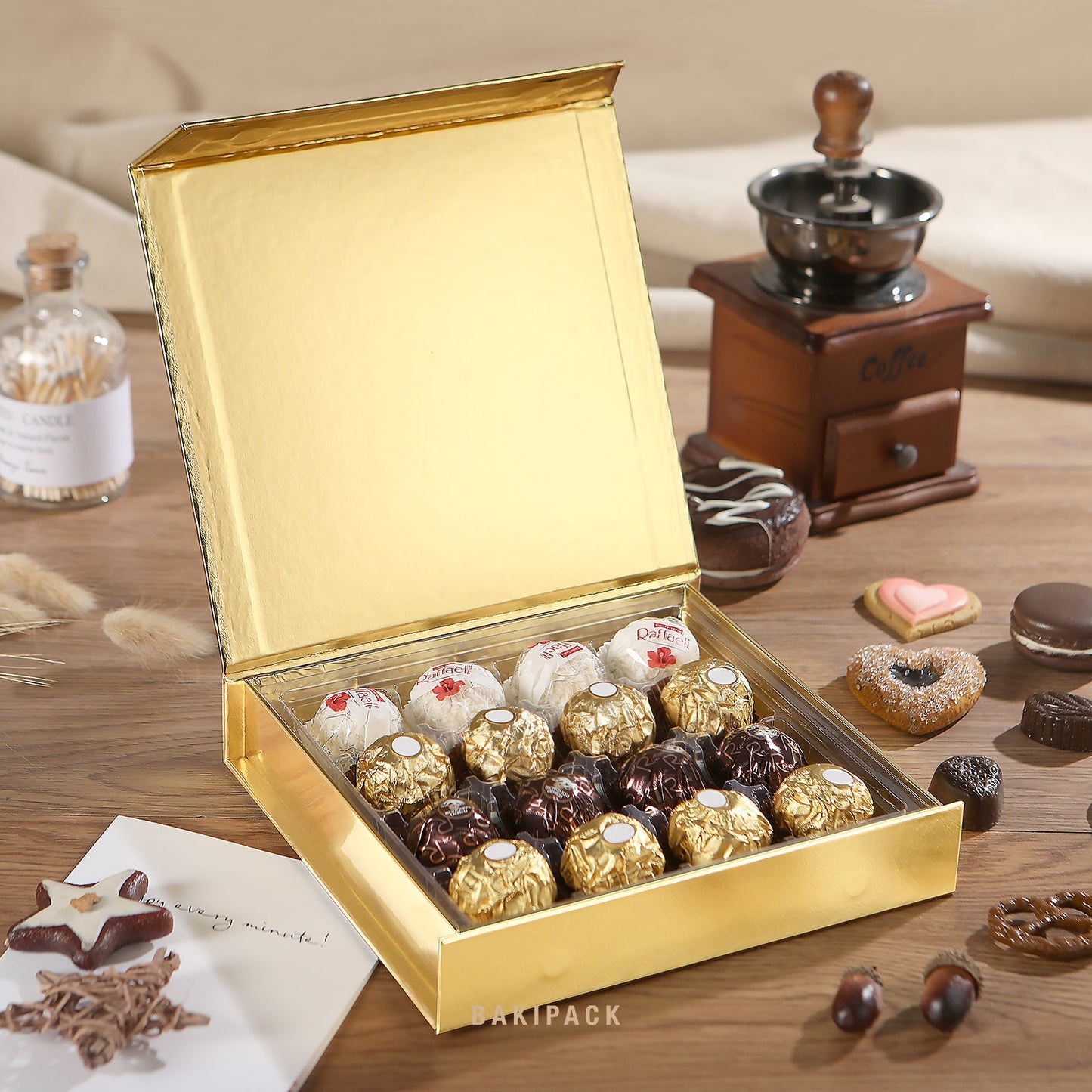 PKGSMART 7.5x7.2x1.5 Inches Chocolates Boxes Truffle Gift Boxes Packaging with 16-Piece PVC Tray-Pack of 1000