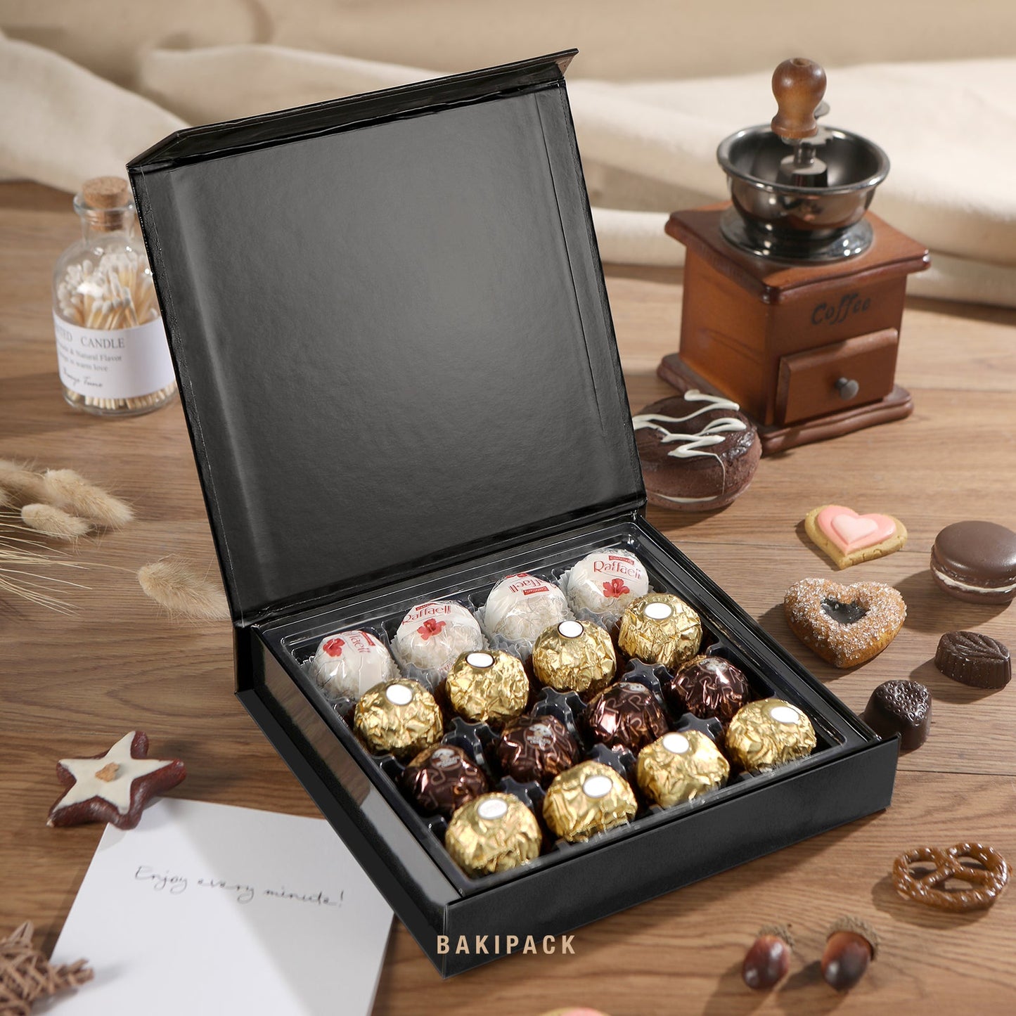 PKGSMART 7.5x7.2x1.5 Inches Chocolates Boxes Truffle Gift Boxes Packaging with 16-Piece PVC Tray-Pack of 1000