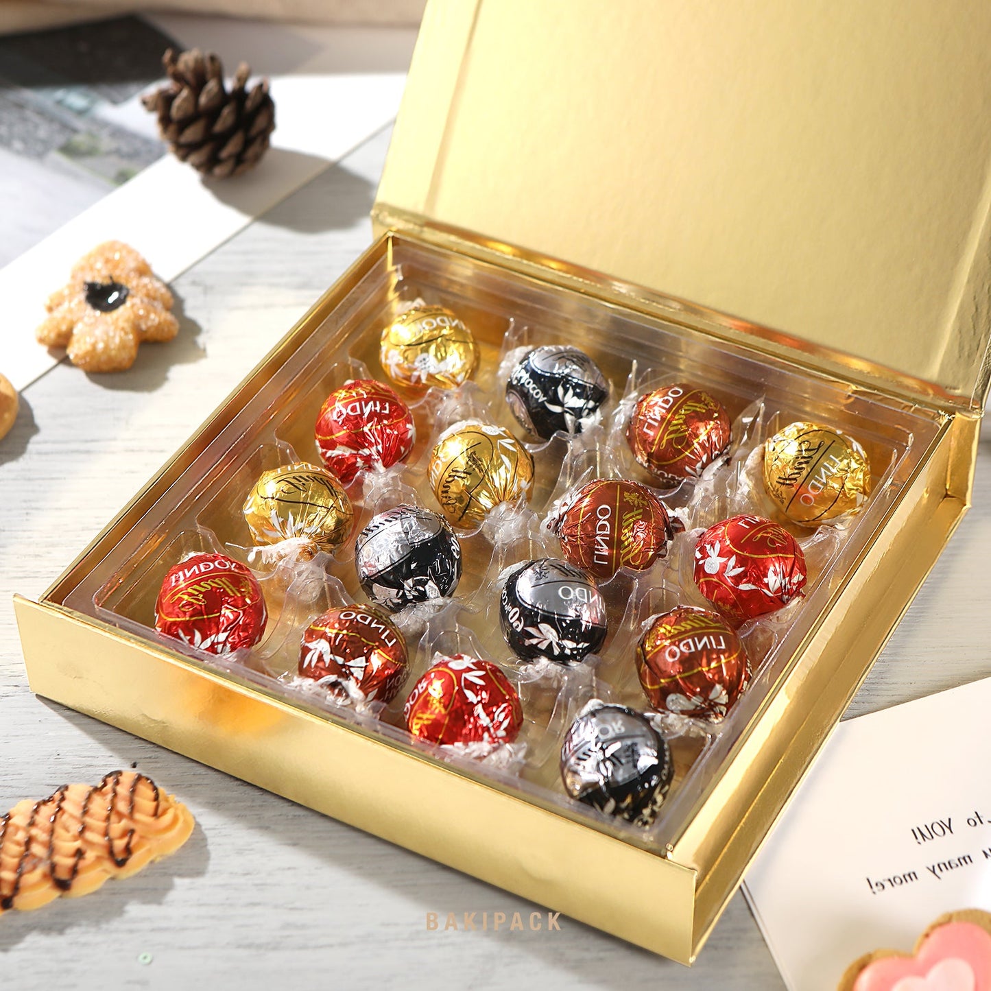 PKGSMART 7.5x7.2x1.5 Inches Chocolates Boxes Truffle Gift Boxes Packaging with 16-Piece PVC Tray-Pack of 6